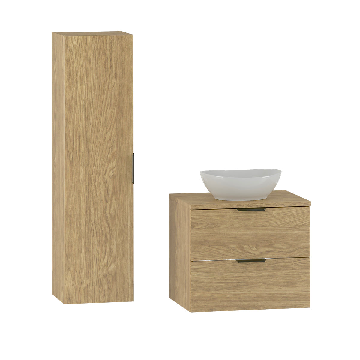 Ensemble meuble simple vasque 60cm et colonne Astrid Bois - vue 2