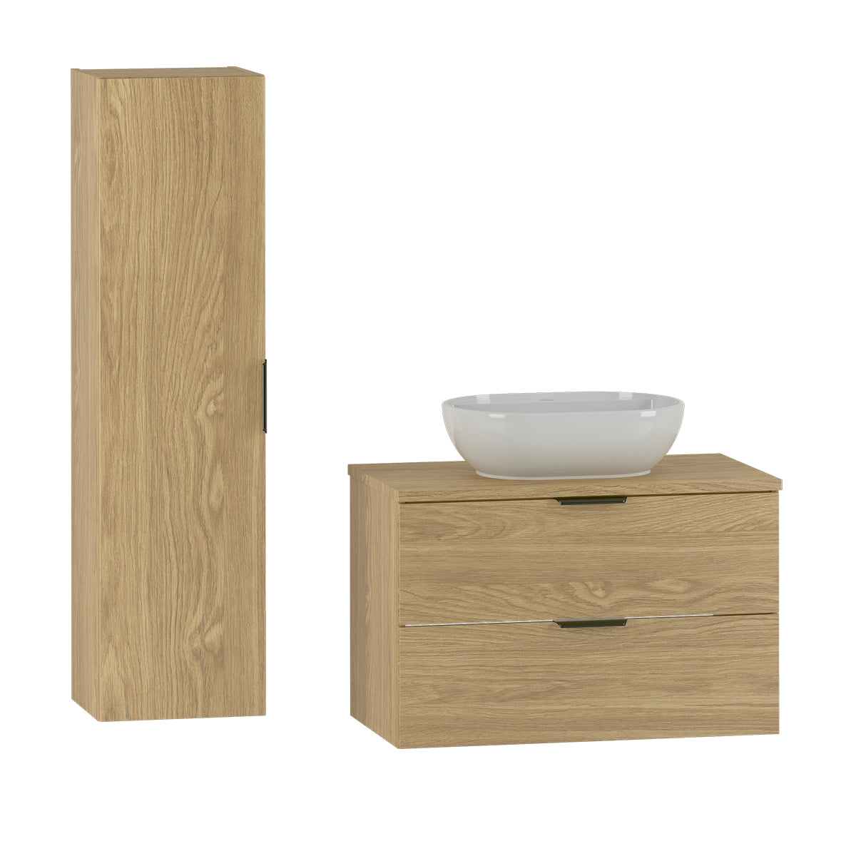 Ensemble meuble simple vasque 80cm et colonne Astrid Bois - vue 2