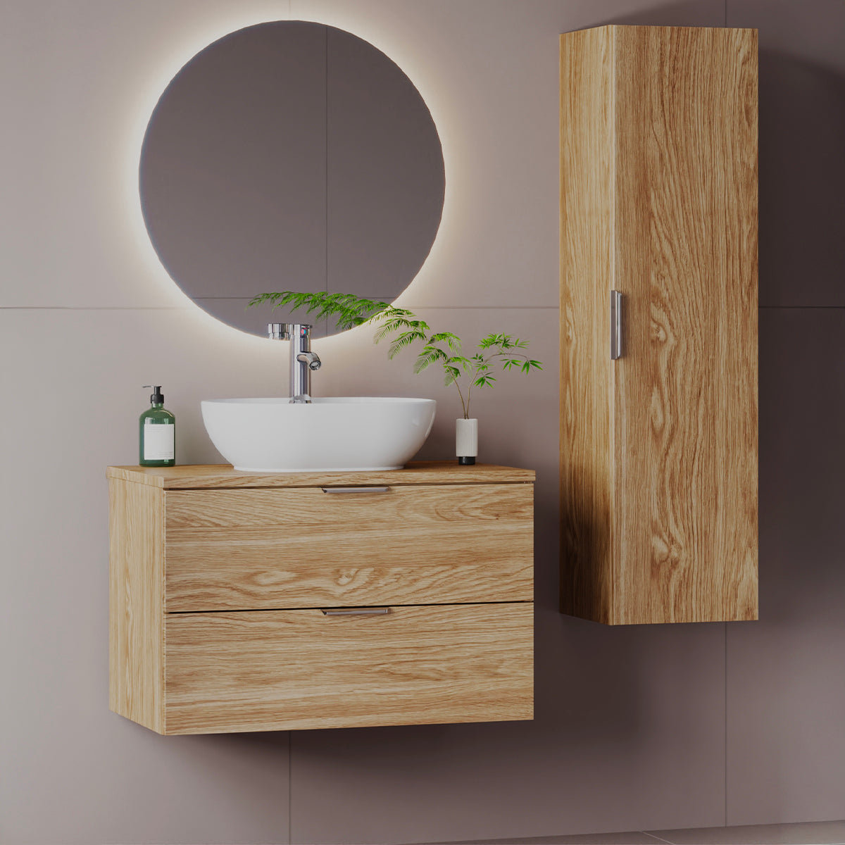 Ensemble meuble simple vasque 80cm et colonne Astrid Bois - vue 3