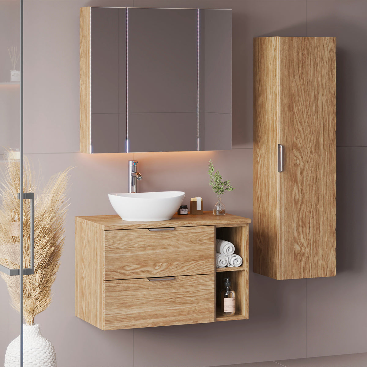 Meuble sous-vasque 80cm 2 niches plan de toilette Astrid Bois - vue 7