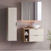 Ensemble meuble simple vasque 80cm 2 niches et colonne Astrid Cachemire et bois