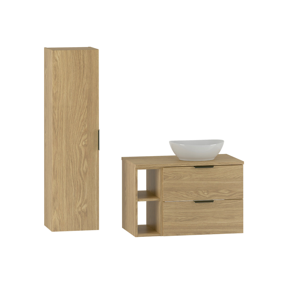 Ensemble meuble simple vasque 80cm 2 niches et colonne Astrid Bois - vue 2