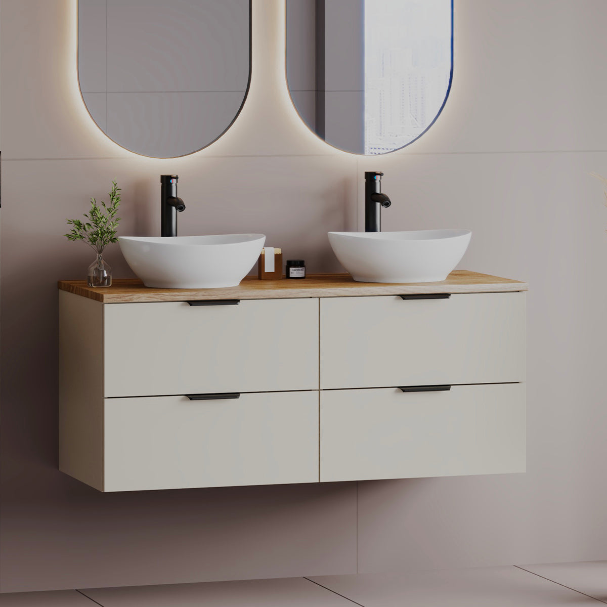 Meuble double vasque 120cm Astrid Cachemire et bois - vue 6