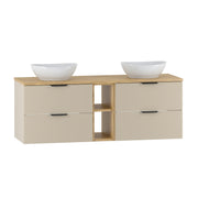 Meuble double vasque 140cm 2 niches Astrid Cachemire et bois