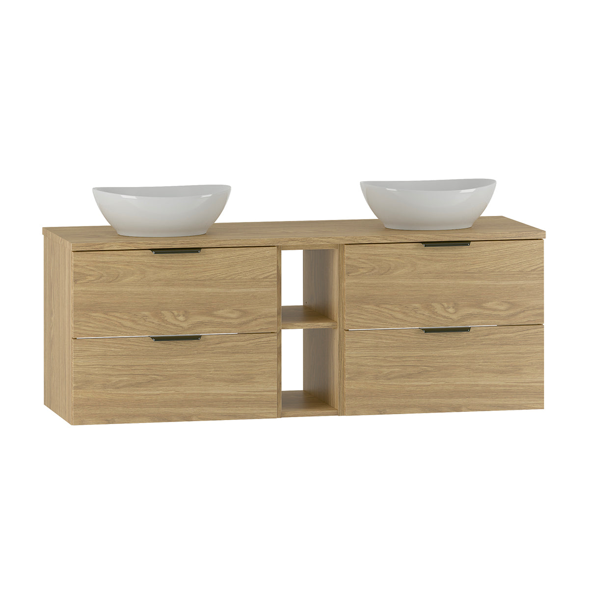 Meuble double vasque 140cm 2 niches Astrid Bois