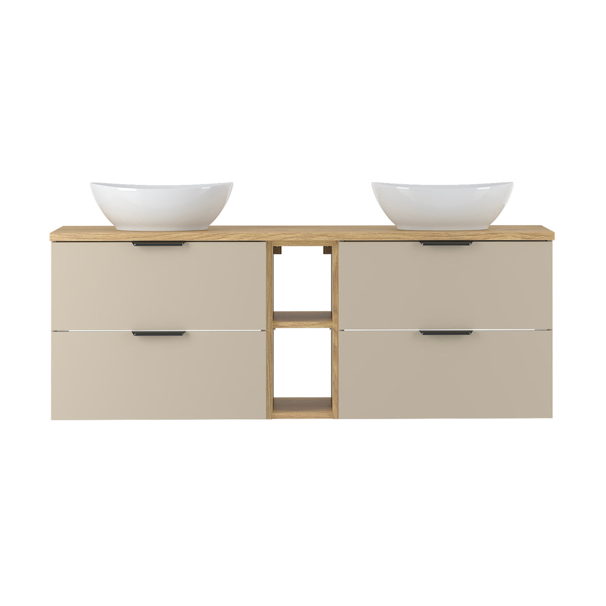 Meuble double vasque 140cm 2 niches Astrid Cachemire et bois - vue 3