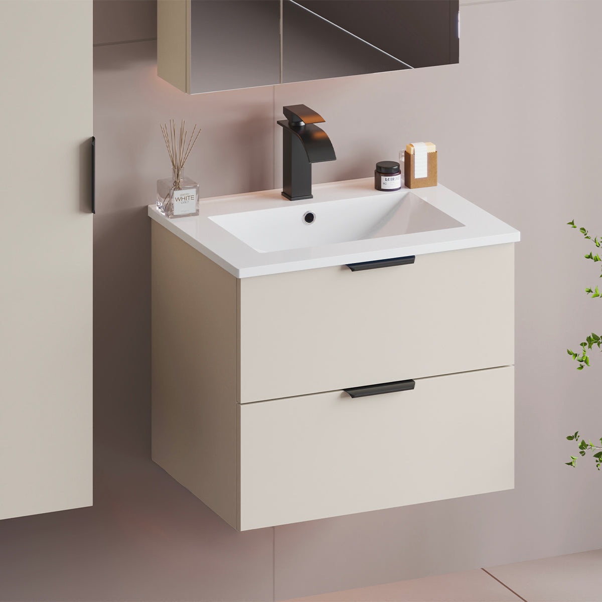 Meuble simple vasque encastrée 60cm Astrid Cachemire - vue 5