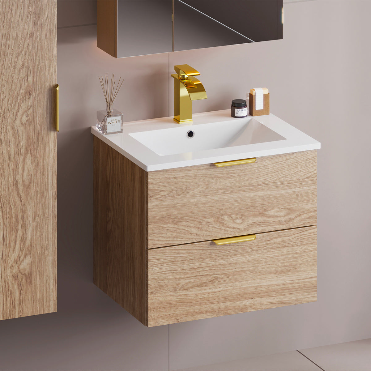 Meuble simple vasque encastrée 60cm Astrid Bois - vue 4