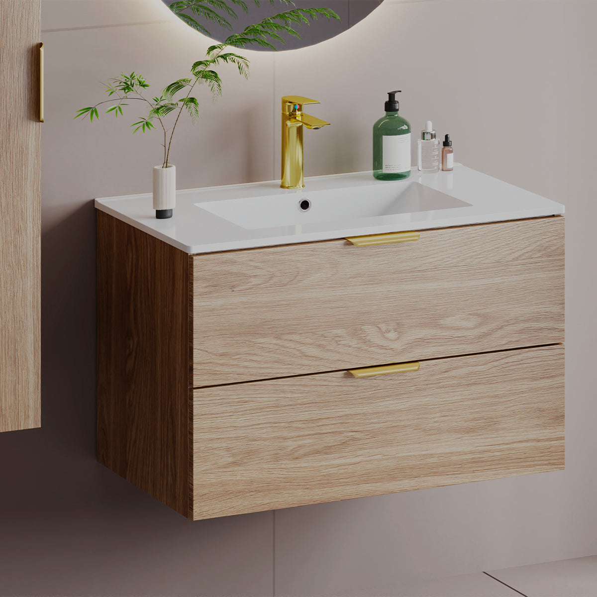 Meuble simple vasque encastrée 80cm Astrid Bois - vue 3