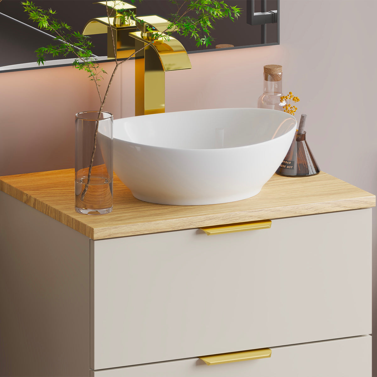 Meuble sous-vasque 60cm plan de toilette Astrid Cachemire et bois - vue 5