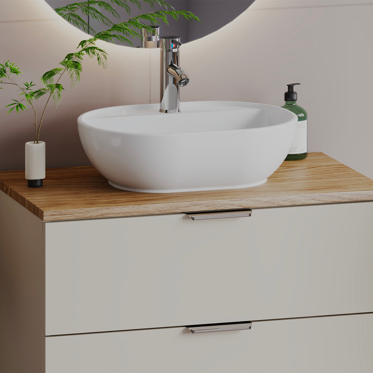 Meuble sous-vasque 80cm plan de toilette Astrid Cachemire et bois - vue 5