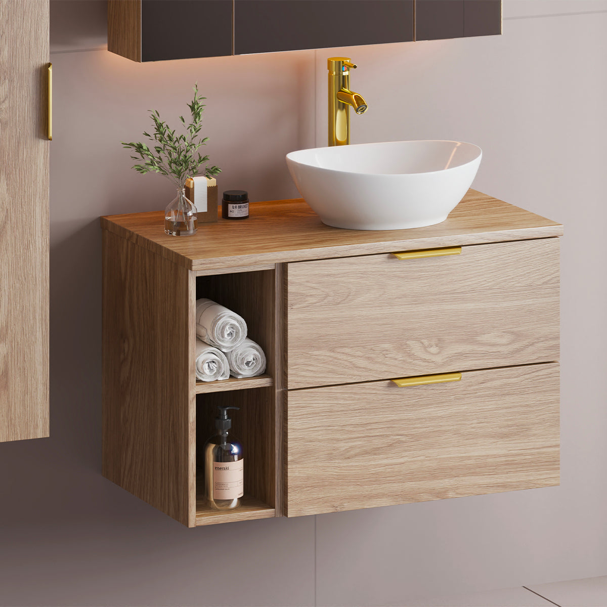 Meuble sous-vasque 80cm 2 niches plan de toilette Astrid Bois - vue 6