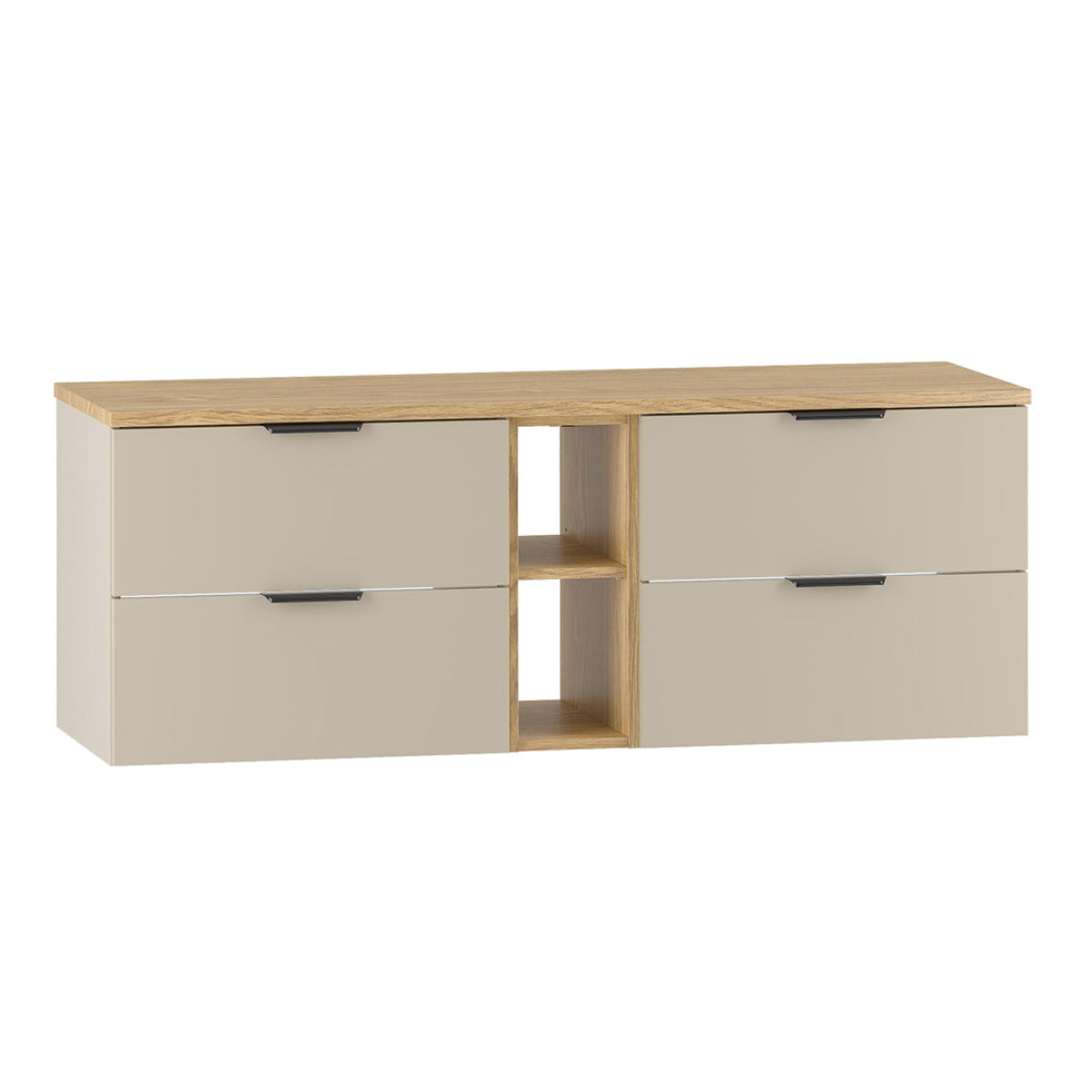 Meuble sous-vasque 140cm 2 niches plan de toilette Astrid Cachemire et bois