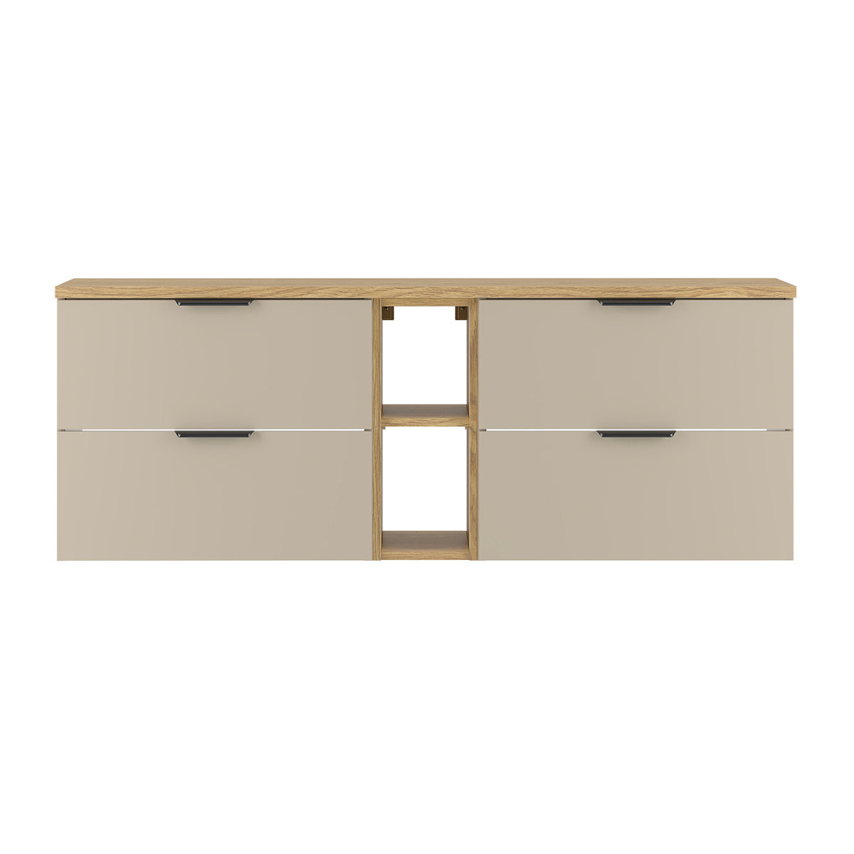 Meuble sous-vasque 140cm 2 niches plan de toilette Astrid Cachemire et bois - vue 2