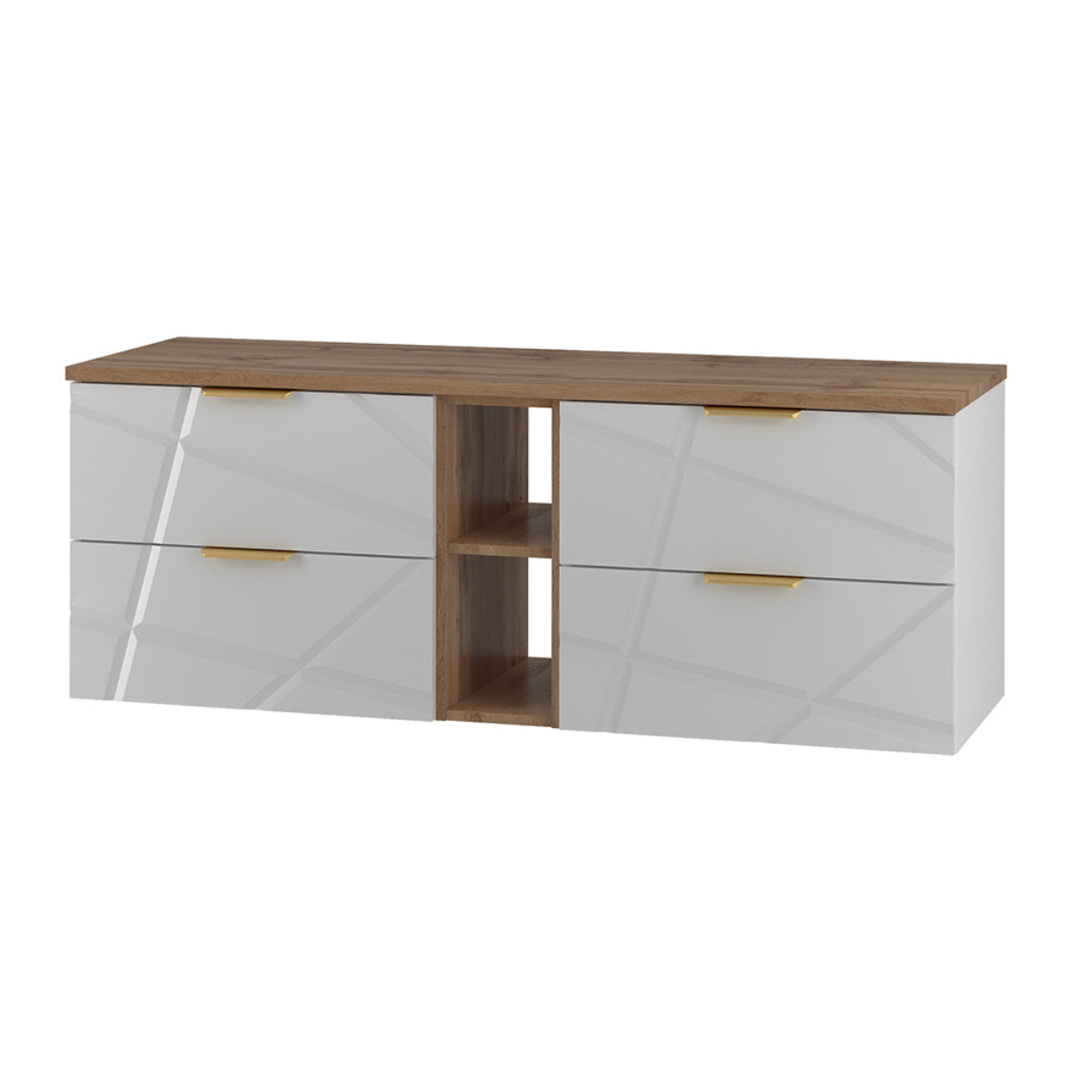 Meuble sous-vasque 140cm 2 niches plan de toilette Aurora Blanc et Bois