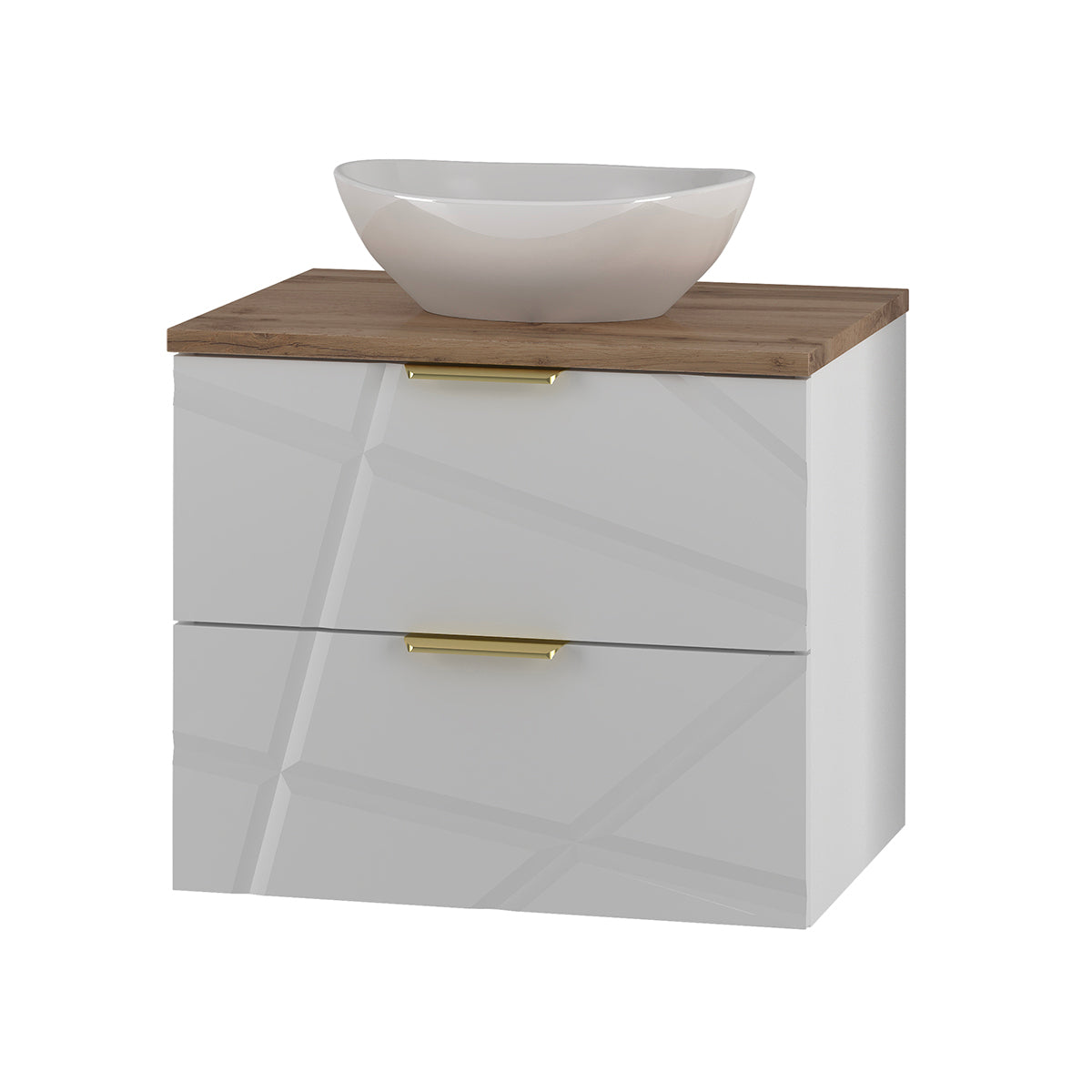 Ensemble meuble simple vasque 60cm et colonne Aurora Blanc et Bois - vue 2