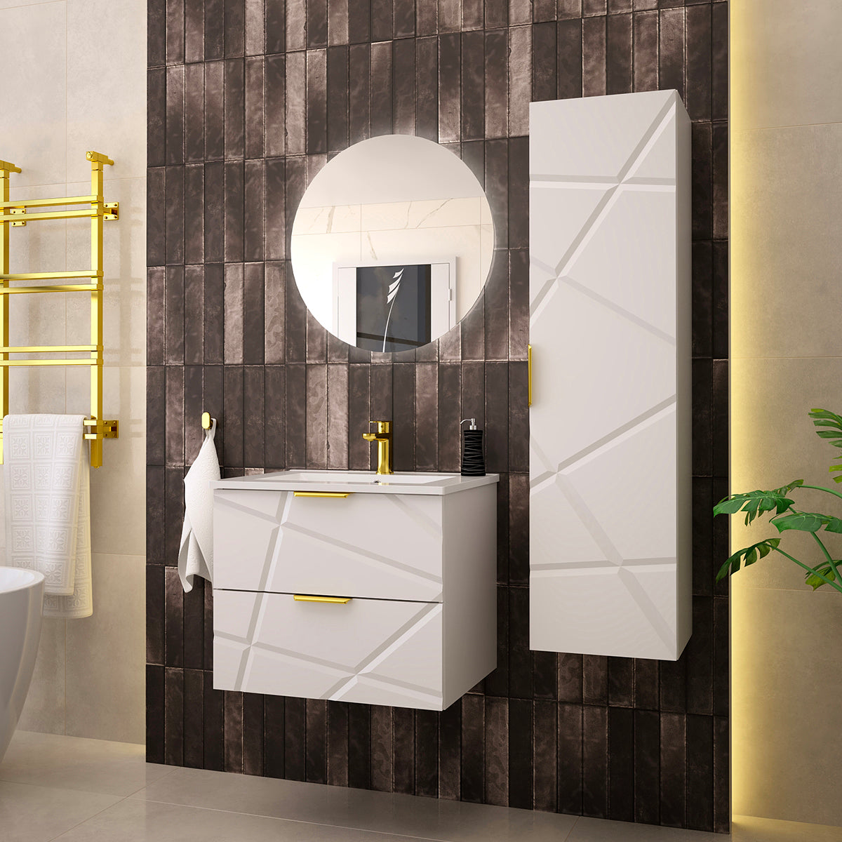 Meuble simple vasque encastrée 60cm Aurora Blanc - vue 5