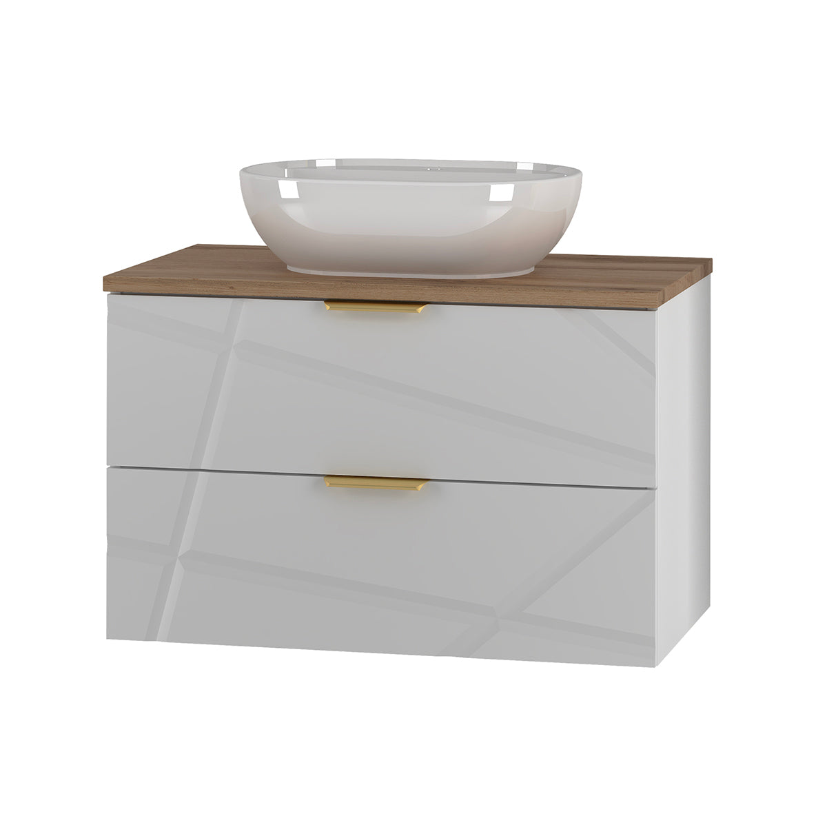Ensemble meuble simple vasque 80cm et colonne Aurora Blanc et Bois - vue 2
