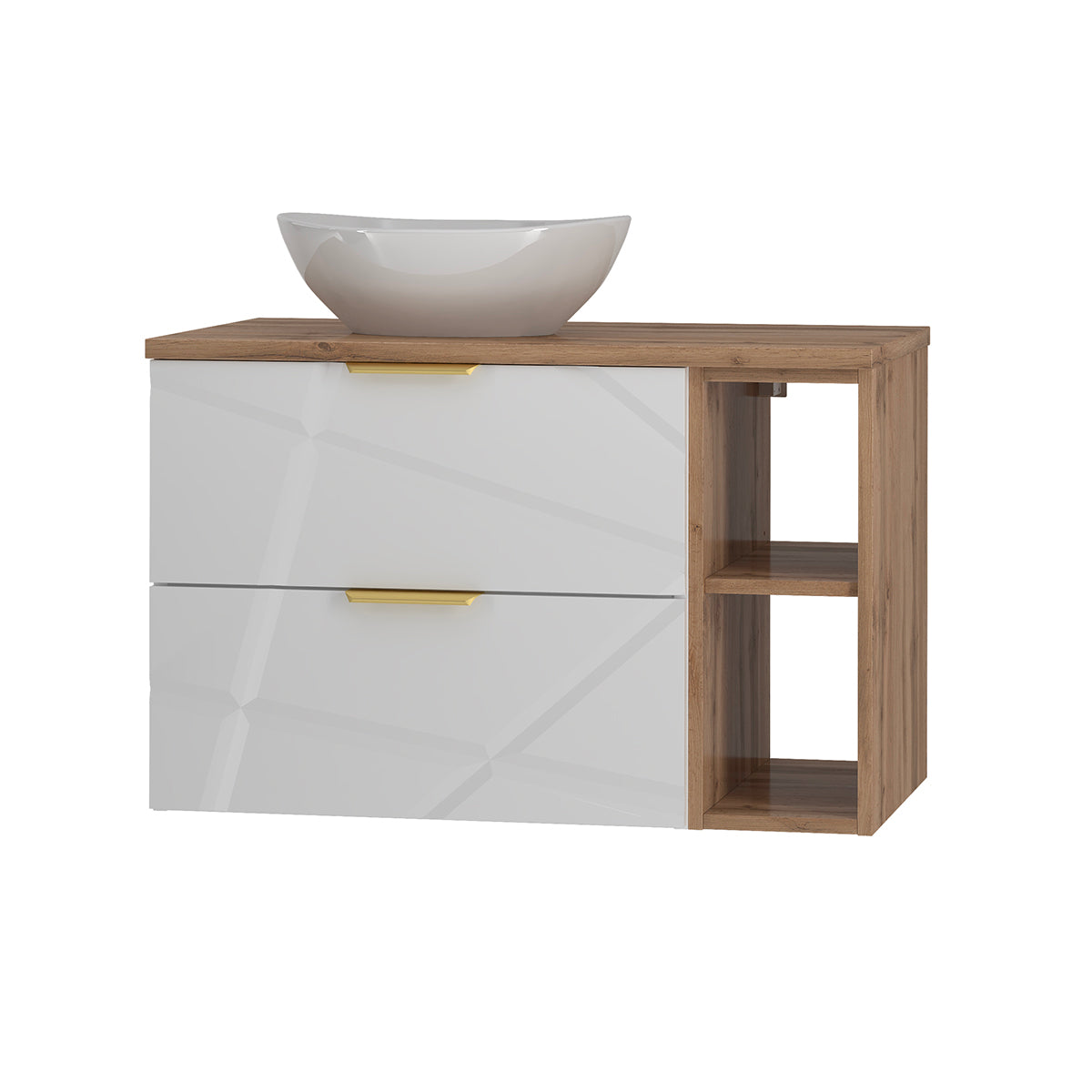 Ensemble meuble simple vasque 80cm 2 niches et colonne Aurora Blanc et Bois - vue 3