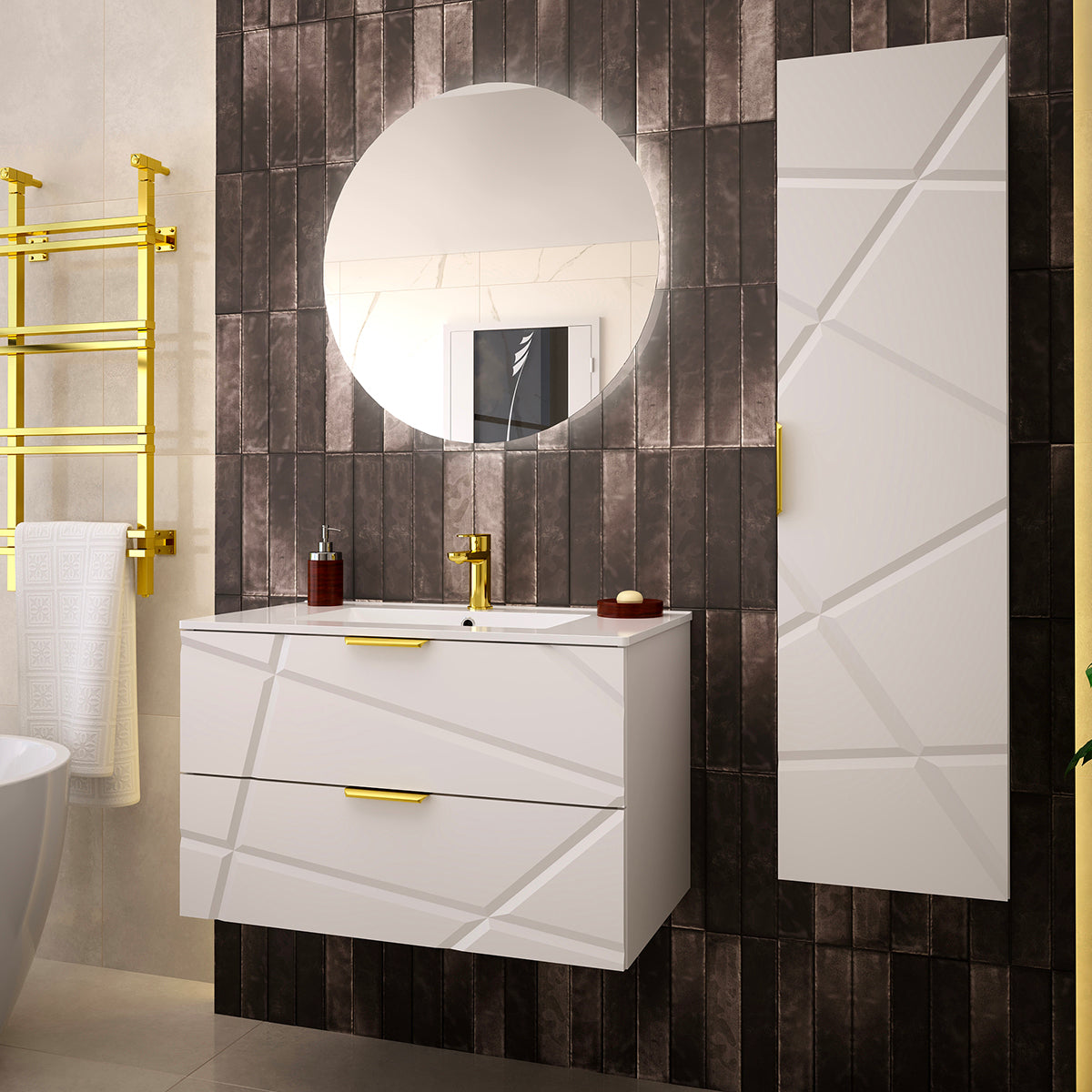 Meuble simple vasque encastrée 80cm Aurora Blanc - vue 6