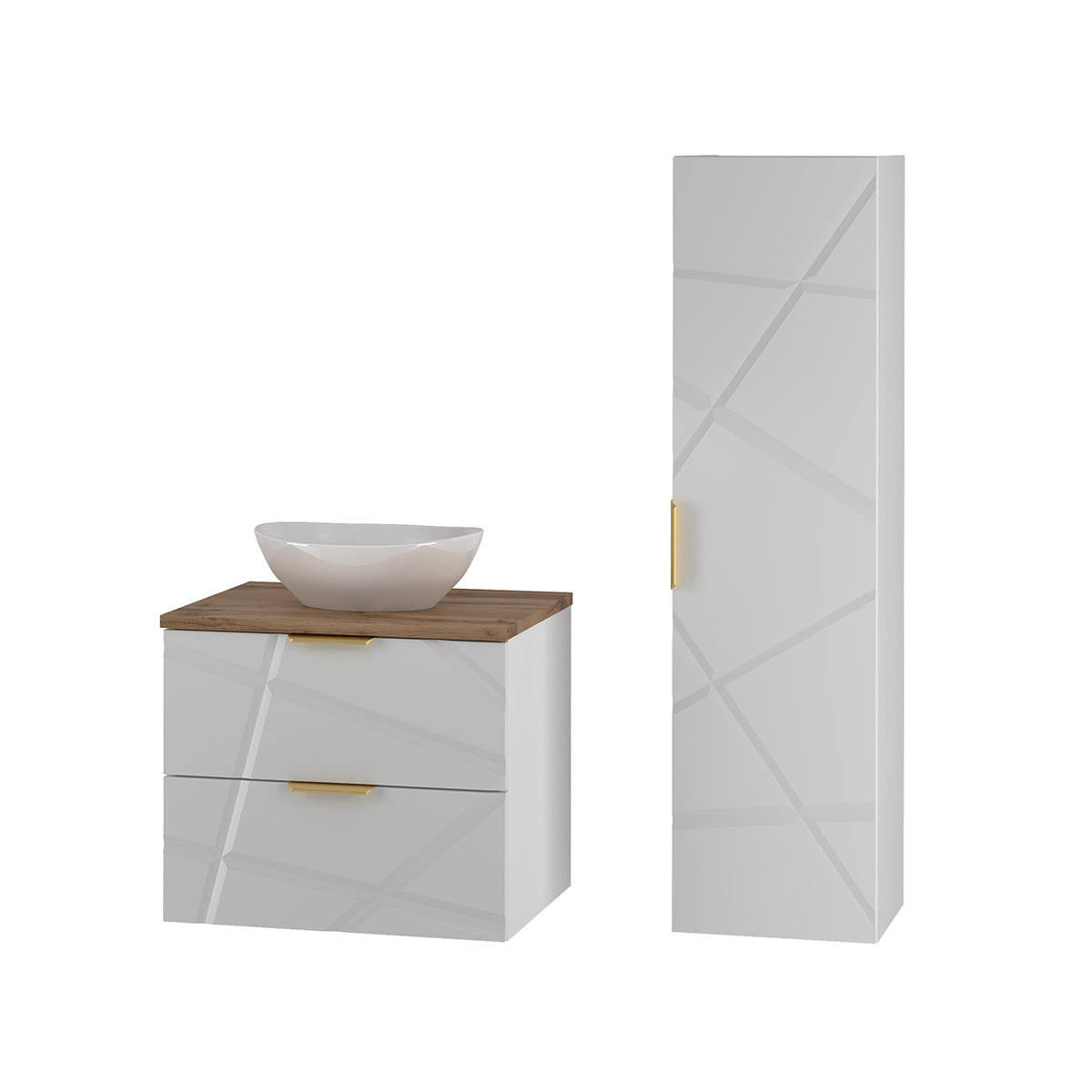Ensemble meuble simple vasque 60cm et colonne Aurora Blanc et Bois