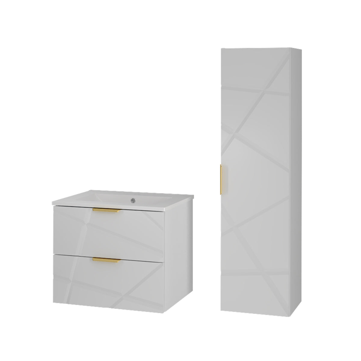 Ensemble meuble simple vasque encastrée 60cm et colonne Aurora Blanc - vue 2