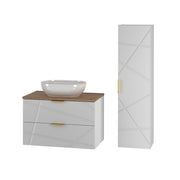 Ensemble meuble simple vasque 80cm et colonne Aurora Blanc et Bois