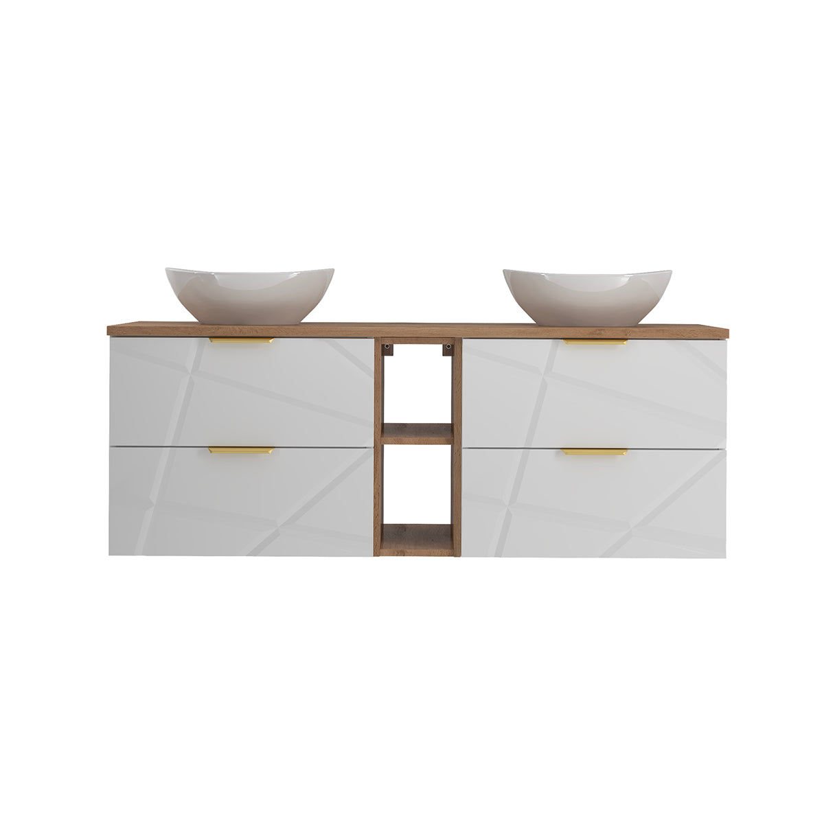 Meuble double vasque 140cm 2 niches Aurora Blanc et Bois - vue 3