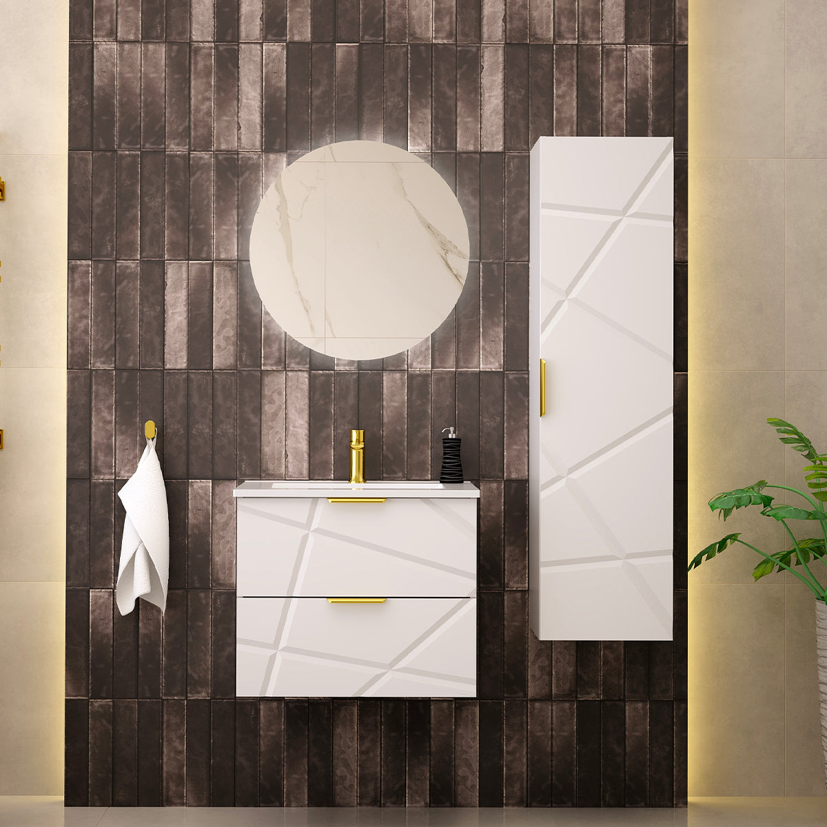 Meuble simple vasque encastrée 60cm Aurora Blanc - vue 6