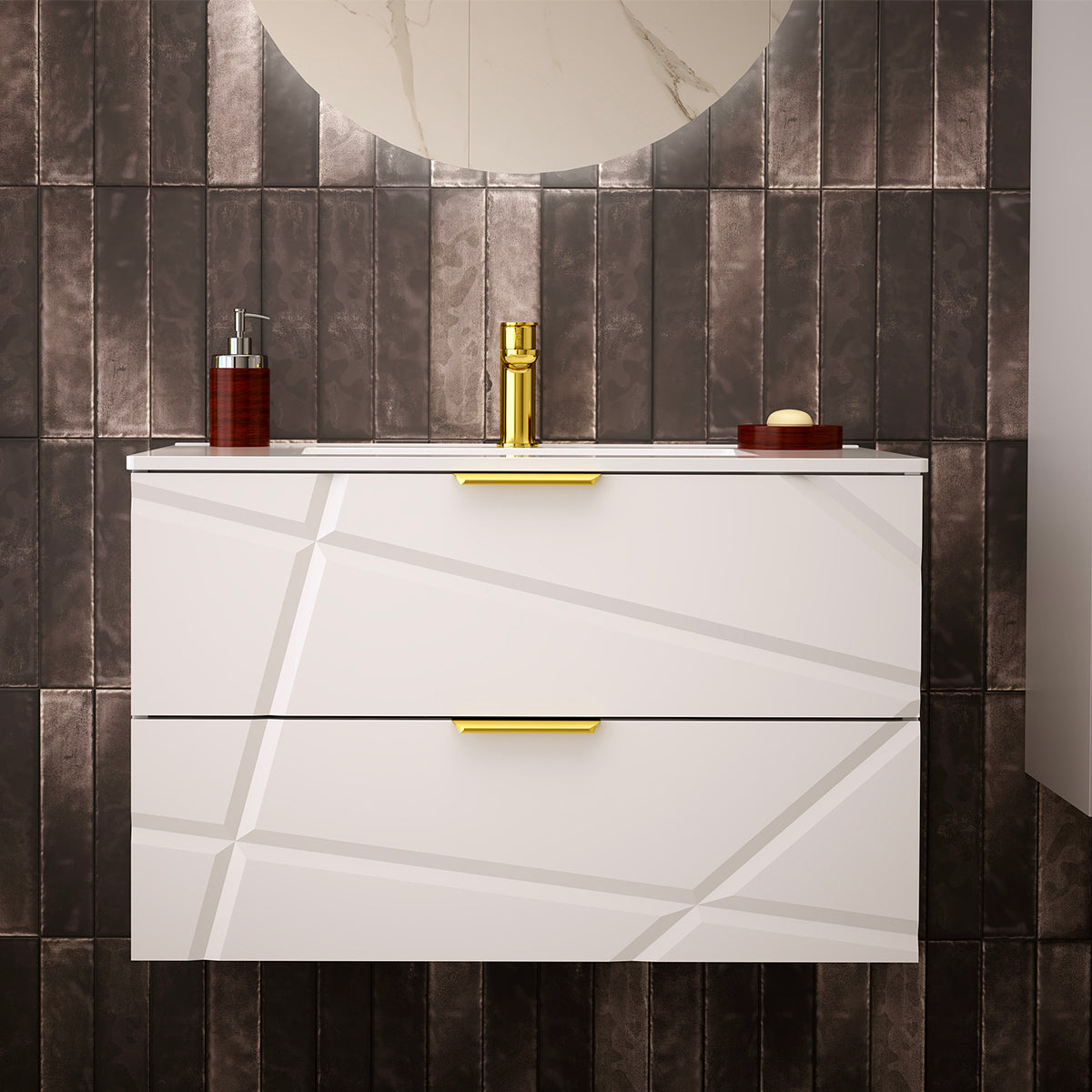Meuble simple vasque encastrée 80cm Aurora Blanc - vue 7