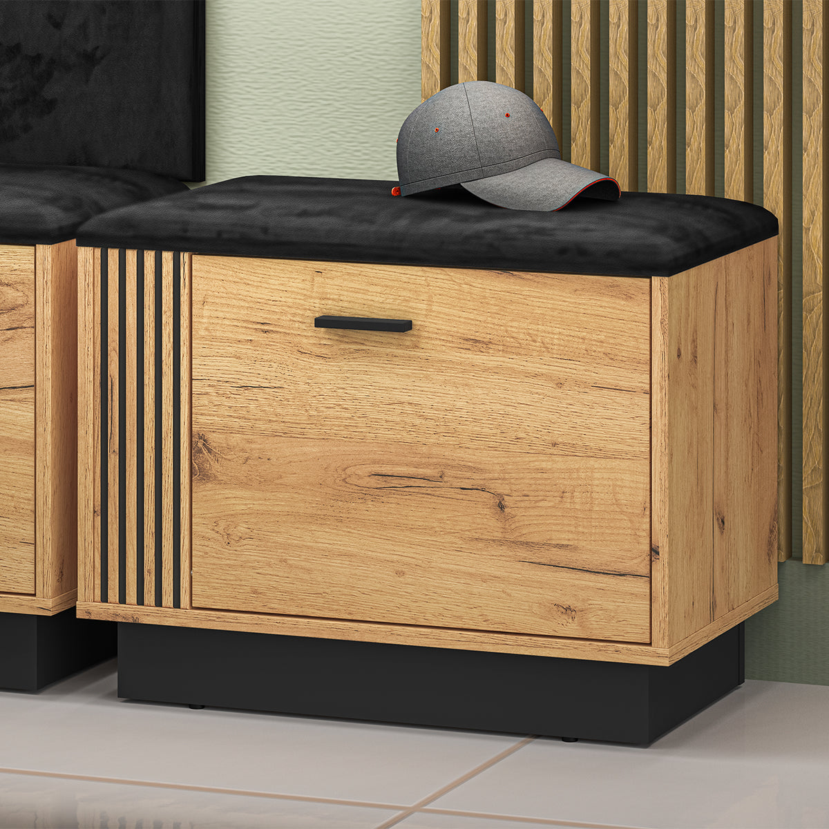 Banc meuble à chaussures 1 porte Nilo Bois - vue 3