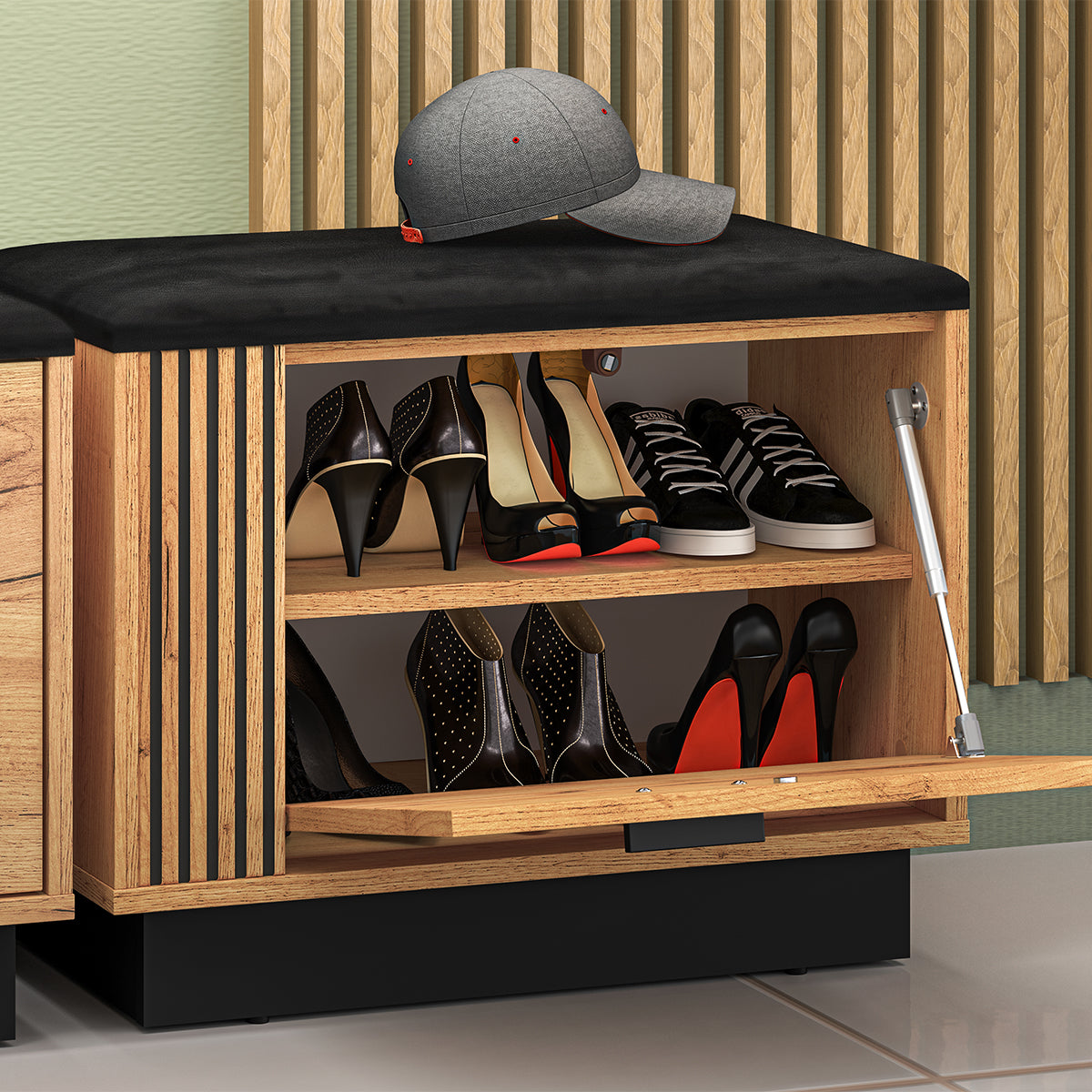 Banc meuble à chaussures 1 porte Nilo Bois - vue 4