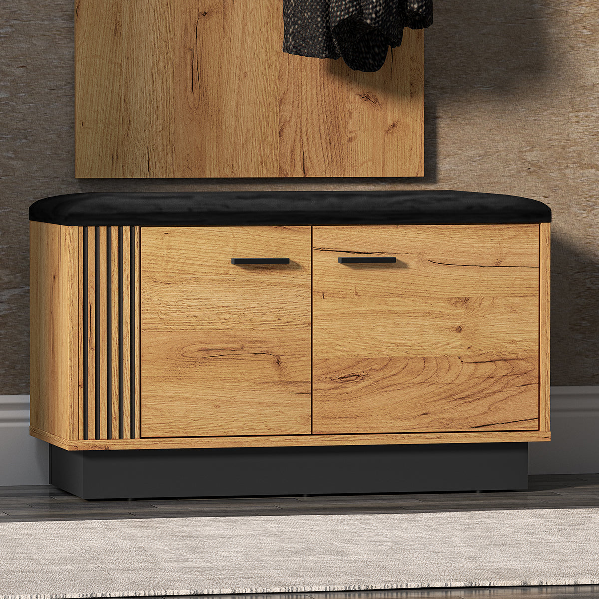 Banc meuble à chaussures 2 portes Nilo Bois - vue 3
