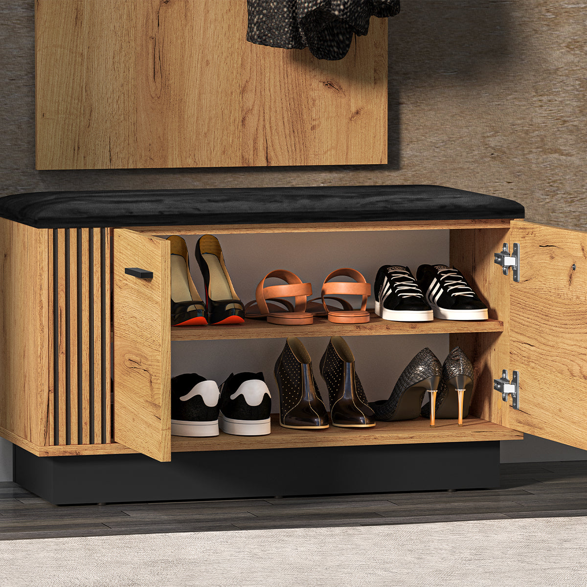 Banc meuble à chaussures 2 portes Nilo Bois - vue 4
