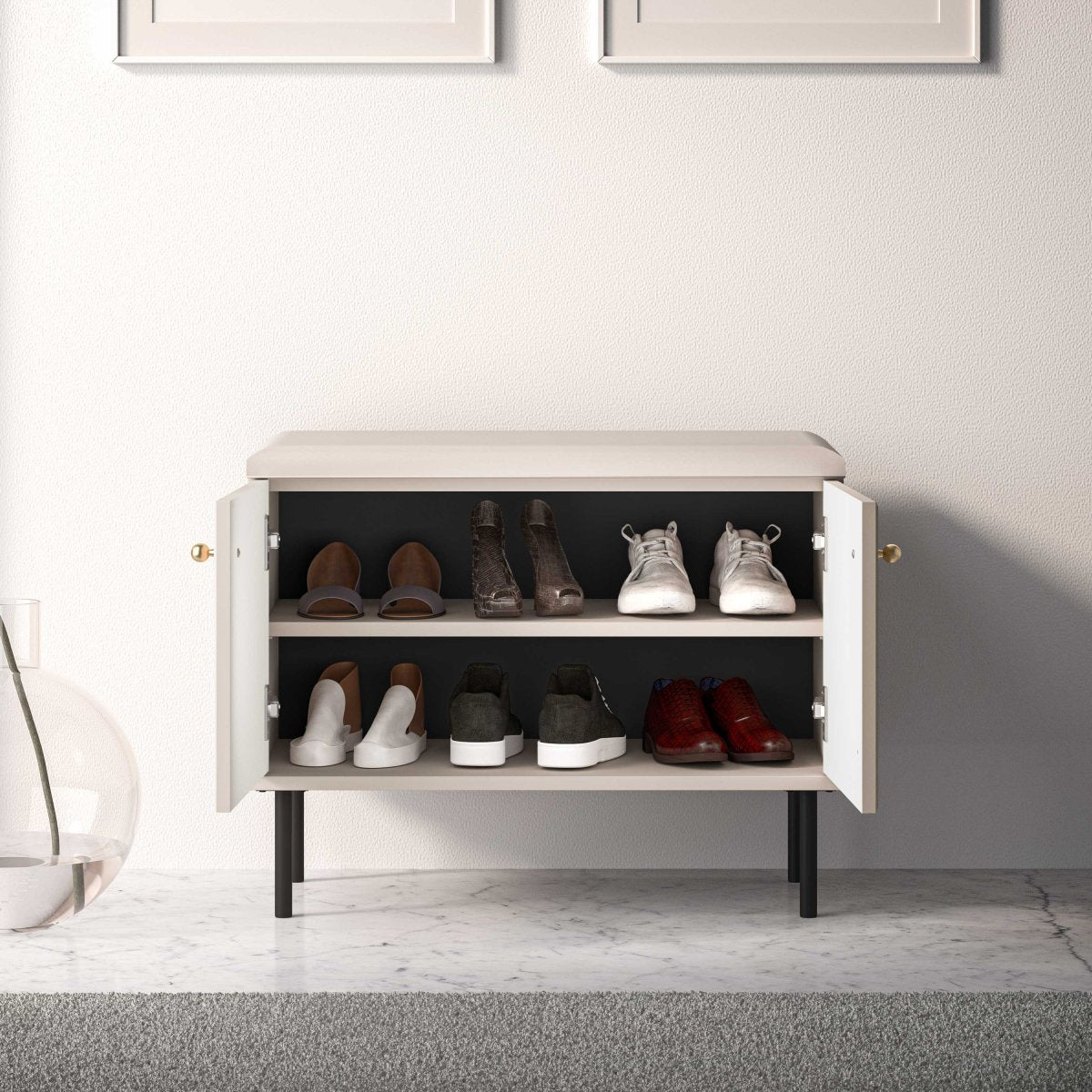 Banc meuble à chaussures 2 portes Nova Cachemire - vue 4