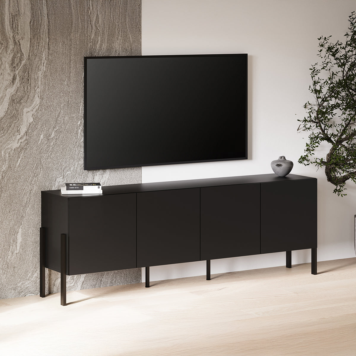 Meuble TV 4 portes 200 cm Bérénice Noir - vue 2