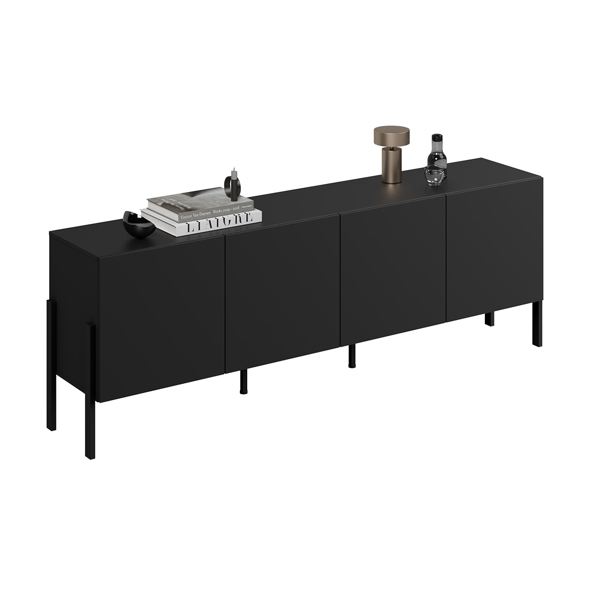 Meuble TV 4 portes 200 cm Bérénice Noir - vue 4