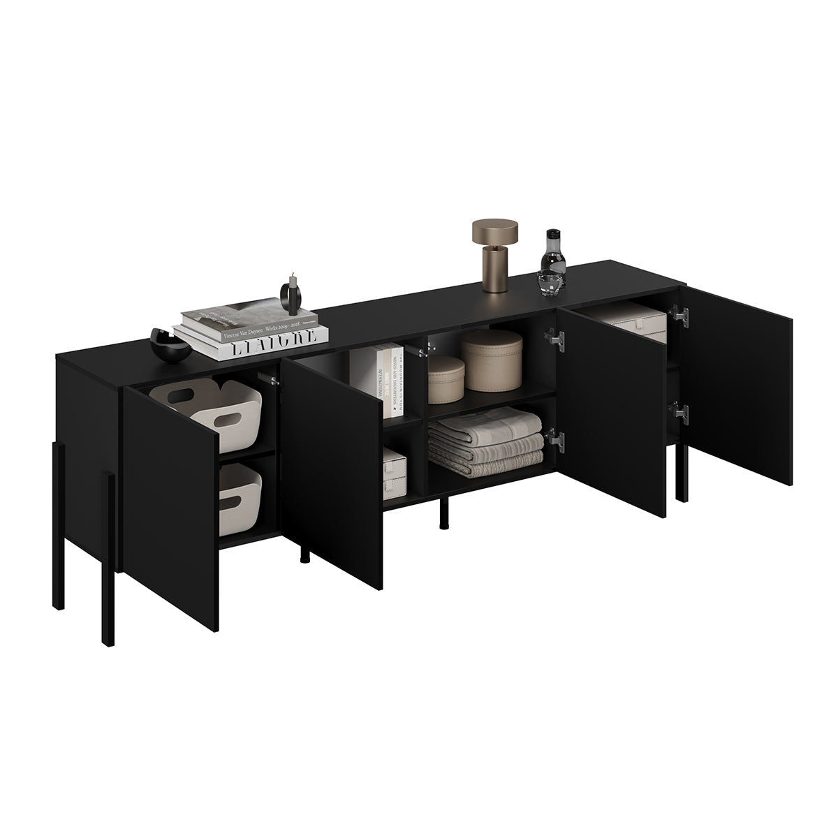 Meuble TV 4 portes 200 cm Bérénice Noir - vue 6