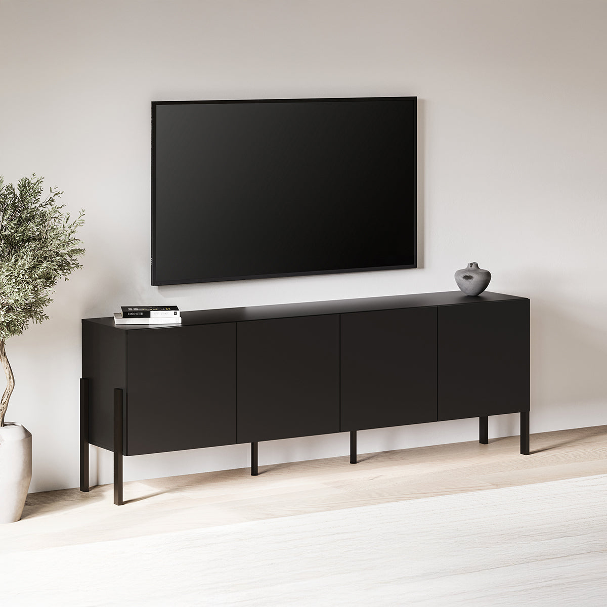 Meuble TV 4 portes 200 cm Bérénice Noir - vue 3