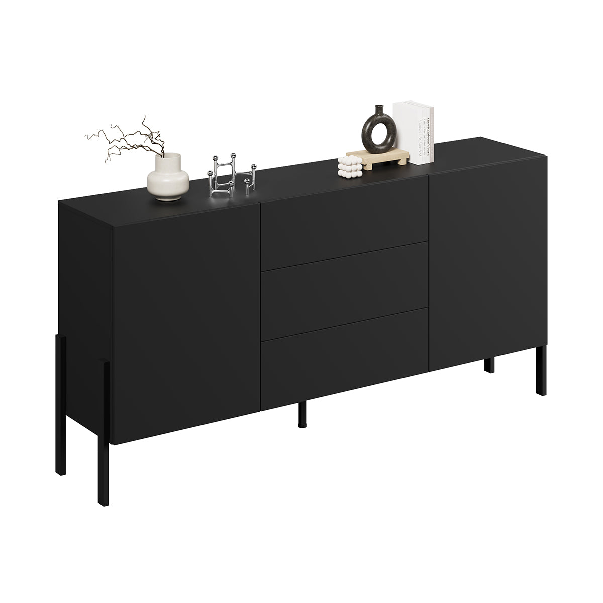 Buffet long 2 portes 3 tiroirs Bérénice Noir - vue 4