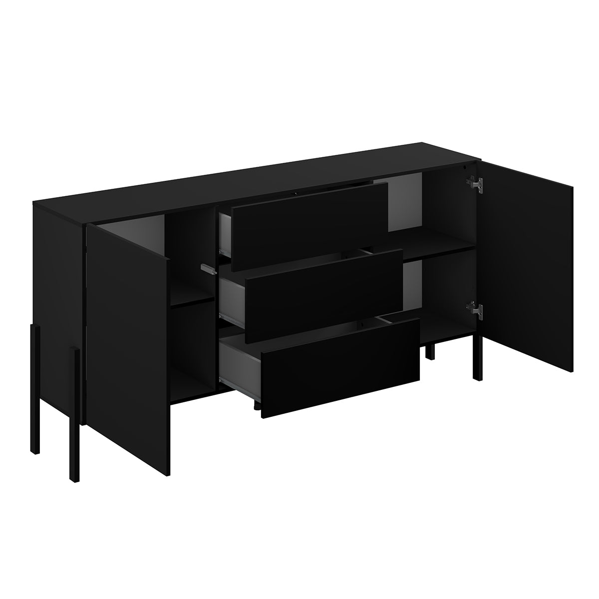 Buffet long 2 portes 3 tiroirs Bérénice Noir - vue 5