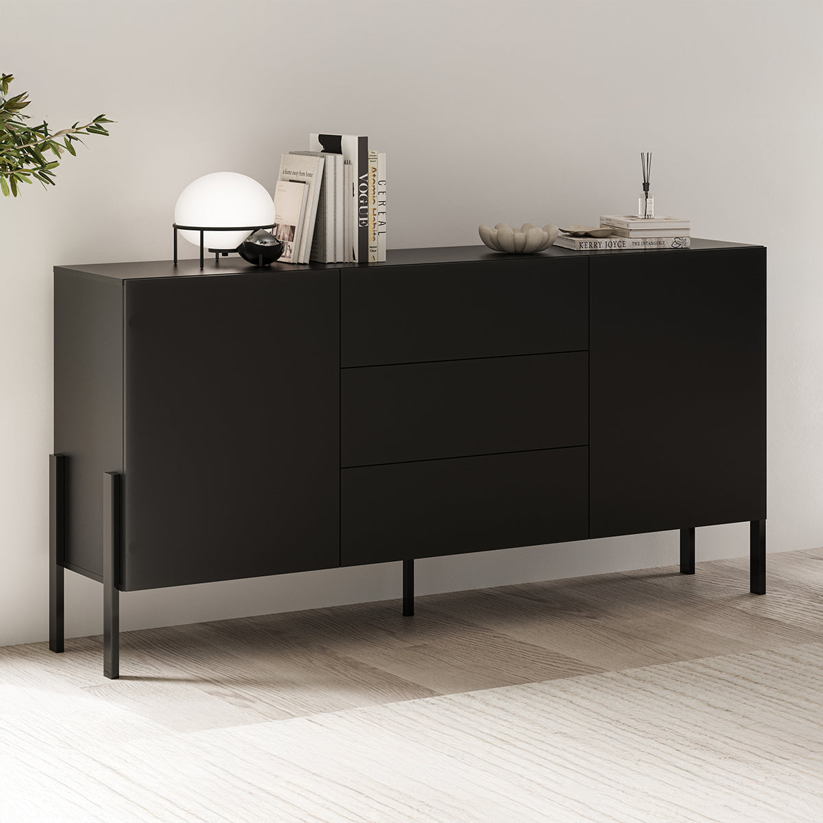 Buffet long 2 portes 3 tiroirs Bérénice Noir - vue 3