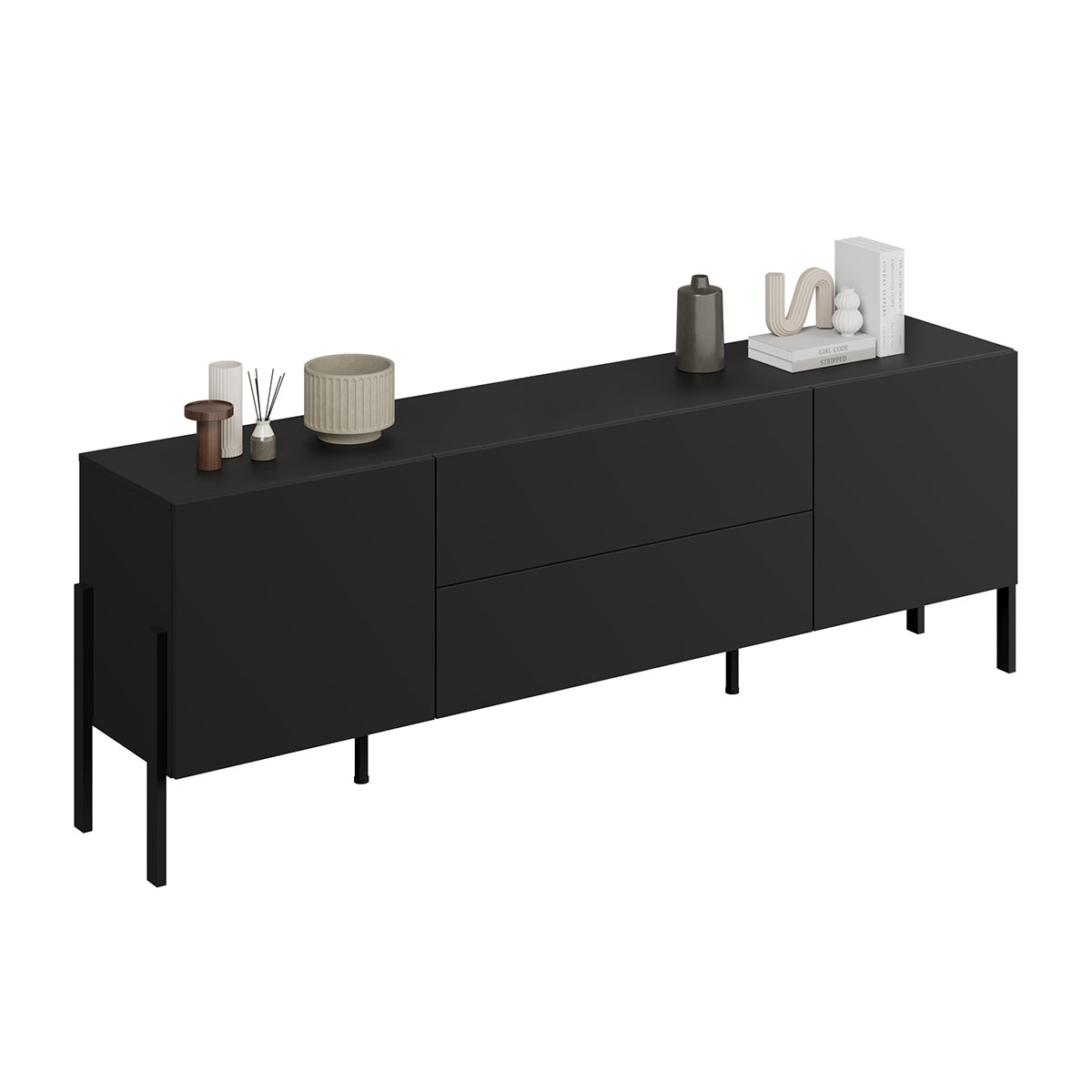 Meuble TV 2 portes 2 tiroirs 200 cm Bérénice Noir - vue 4