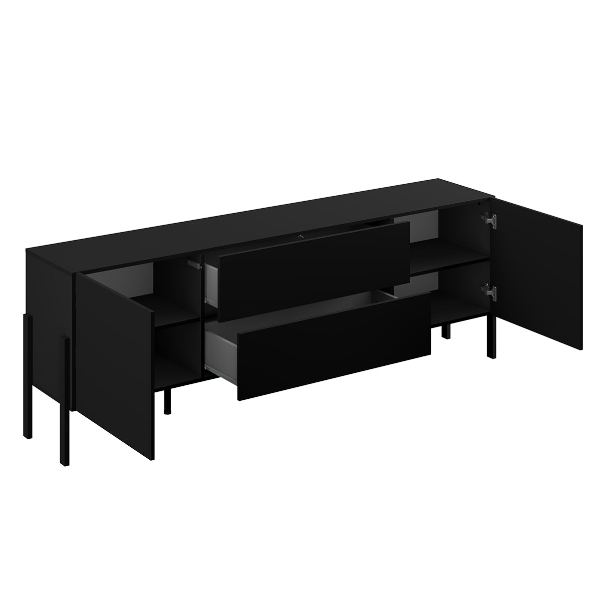 Meuble TV 2 portes 2 tiroirs 200 cm Bérénice Noir - vue 5