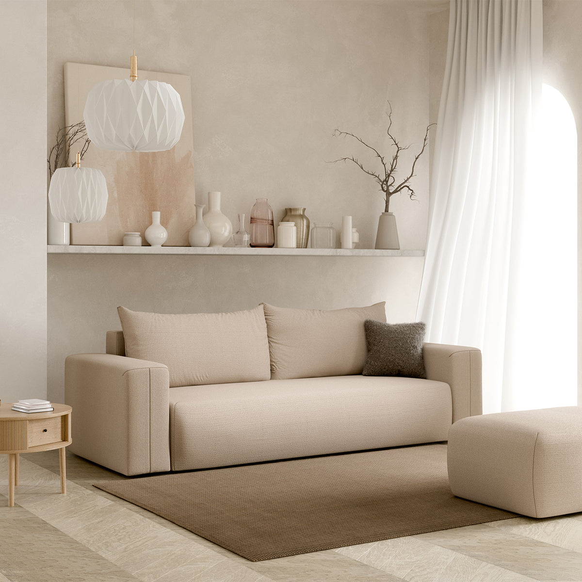 Canapé convertible 3 places coffre Bliss Beige - vue 2