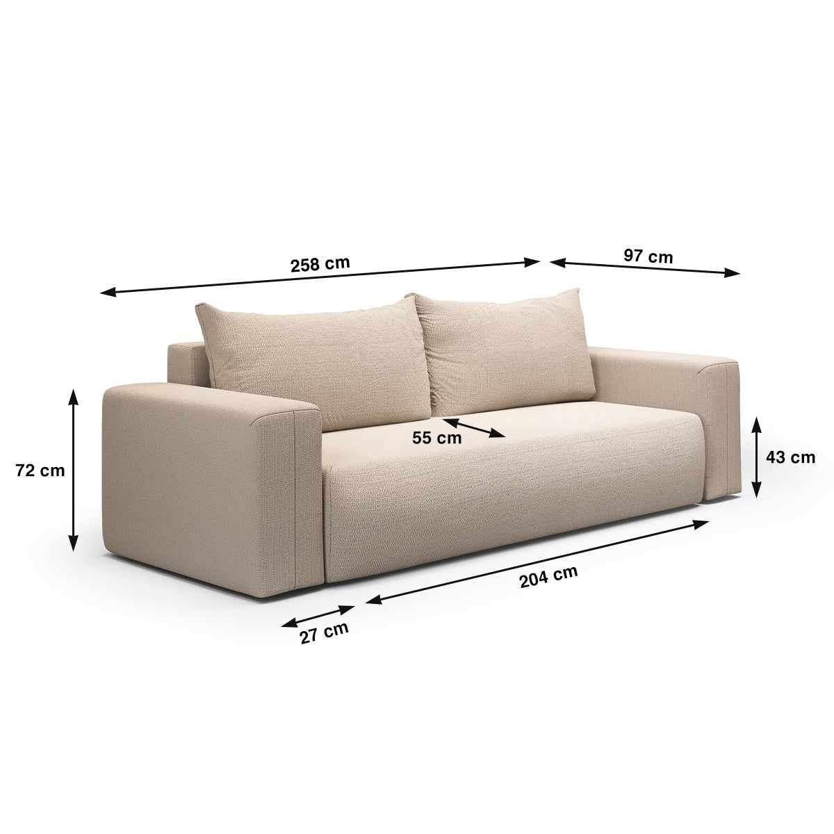 Canapé convertible 3 places coffre Bliss Beige - vue 4