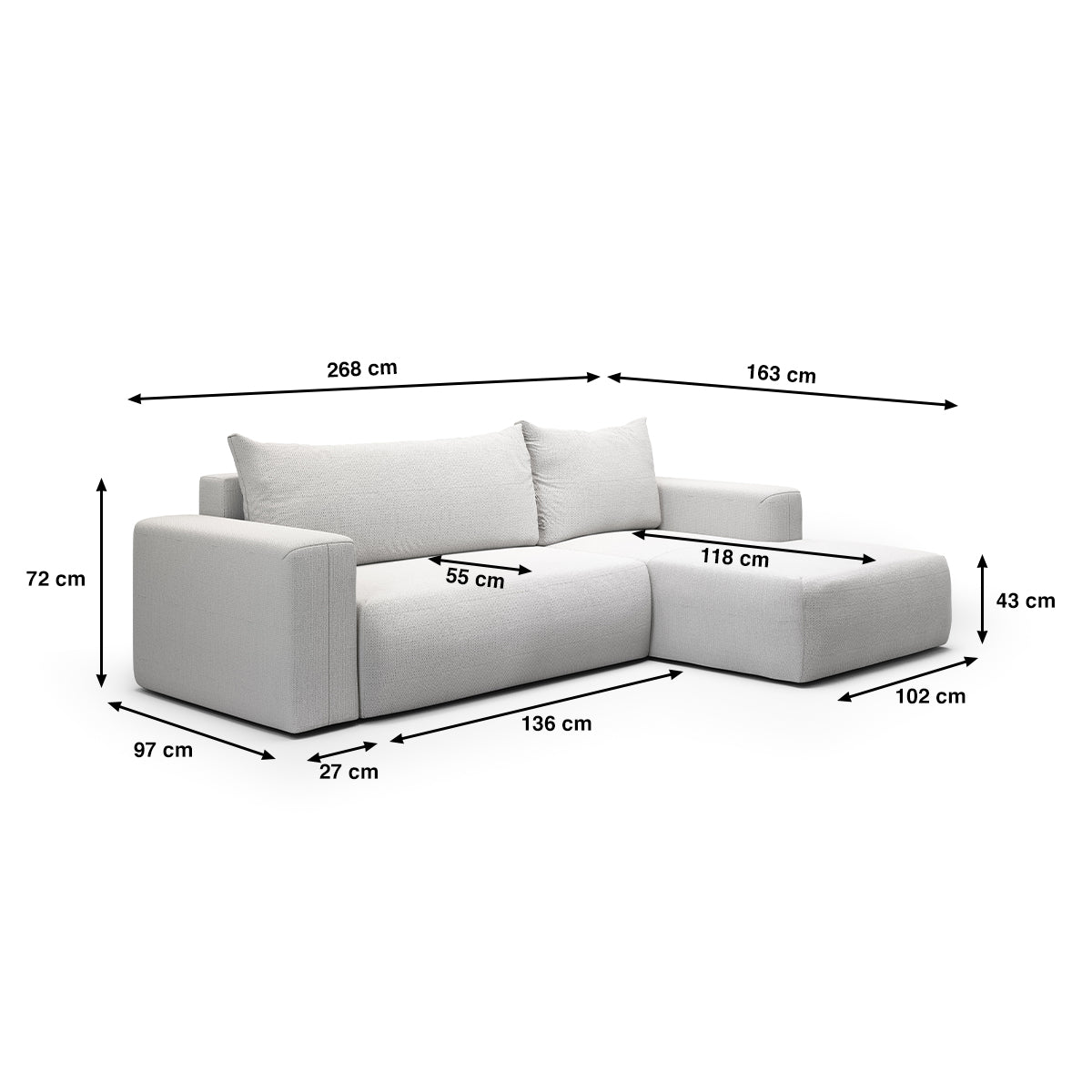 Canapé d'angle convertible droite 3 places coffre Bliss Gris clair - vue 6