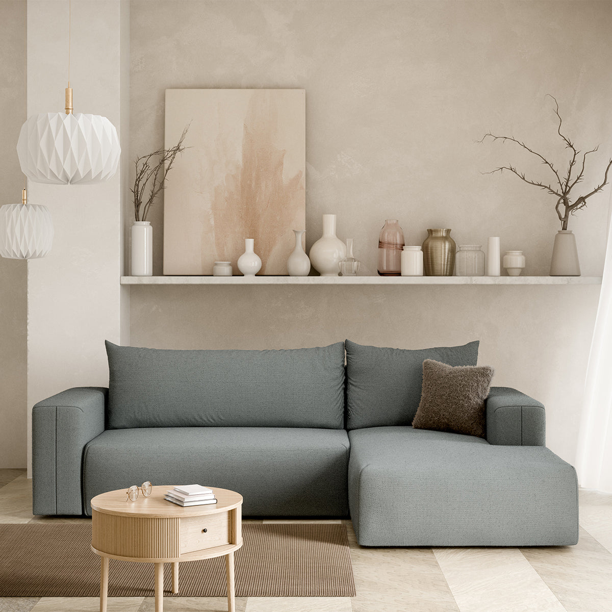 Canapé d'angle convertible droite 3 places coffre Bliss Gris - vue 2