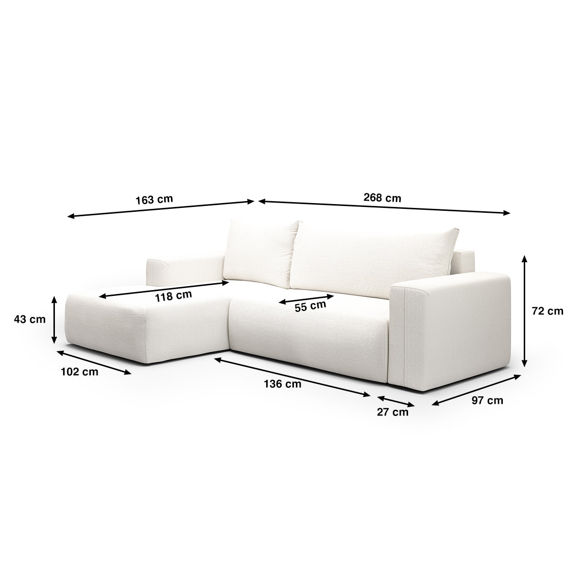 Canapé d'angle convertible gauche 3 places coffre Bliss Blanc Cassé - vue 6