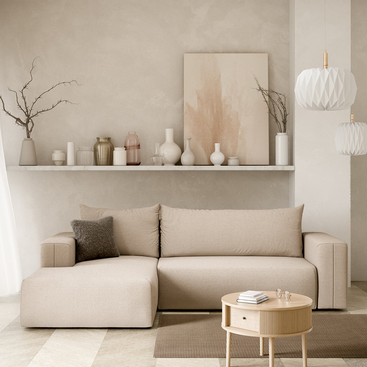 Canapé d'angle convertible gauche 3 places coffre Bliss Beige - vue 2